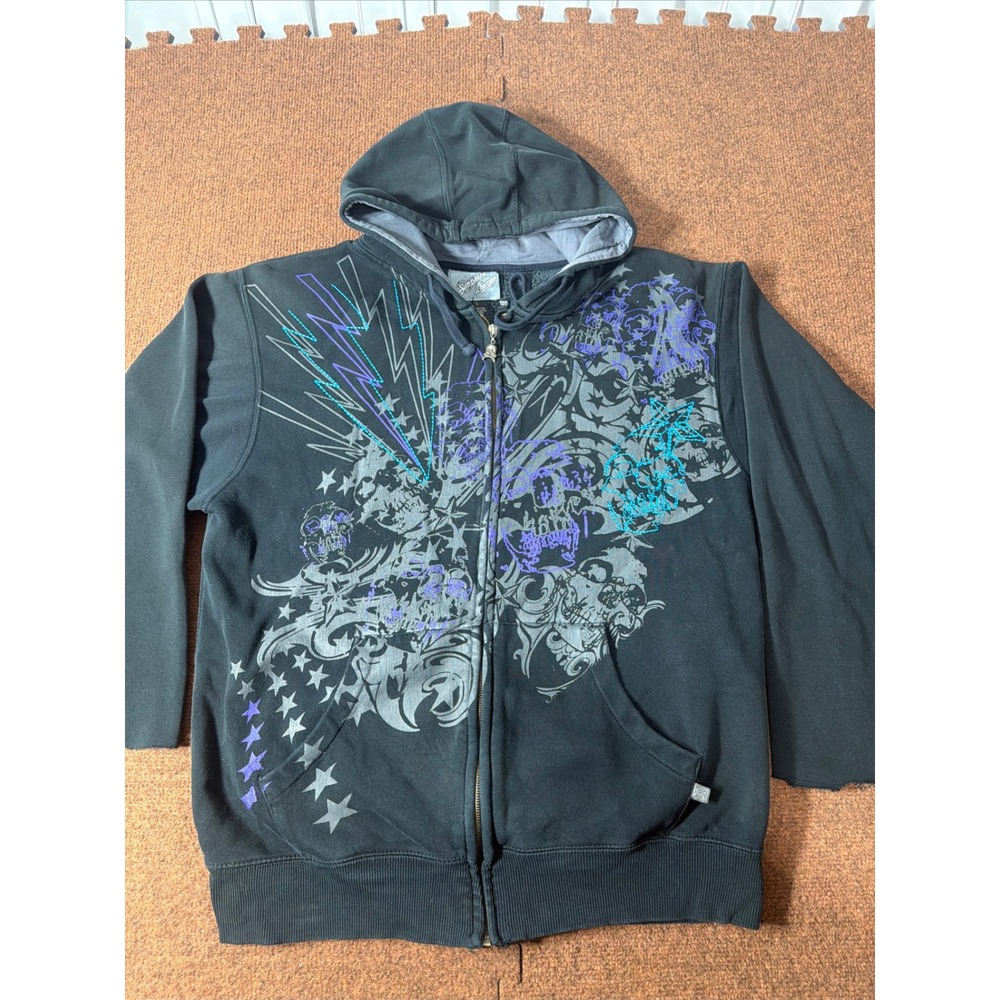 A+ Sapphire Lounge Mens Y2K Skull Lightning Graphic Full Zip Hoodie Black Large